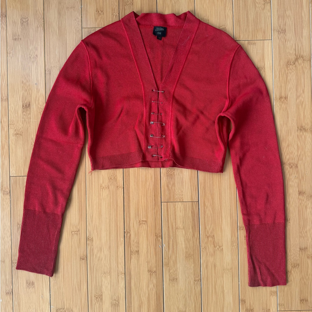 Jean Paul Gaultier Red Cropped Cardigan With Safety-Pin Closure